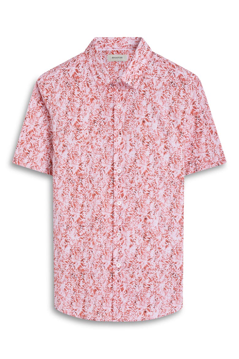 Orson Trim Fit Leaf Print Short Sleeve Stretch Cotton Button-Up Shirt, Alternate, color, PAPRIKA