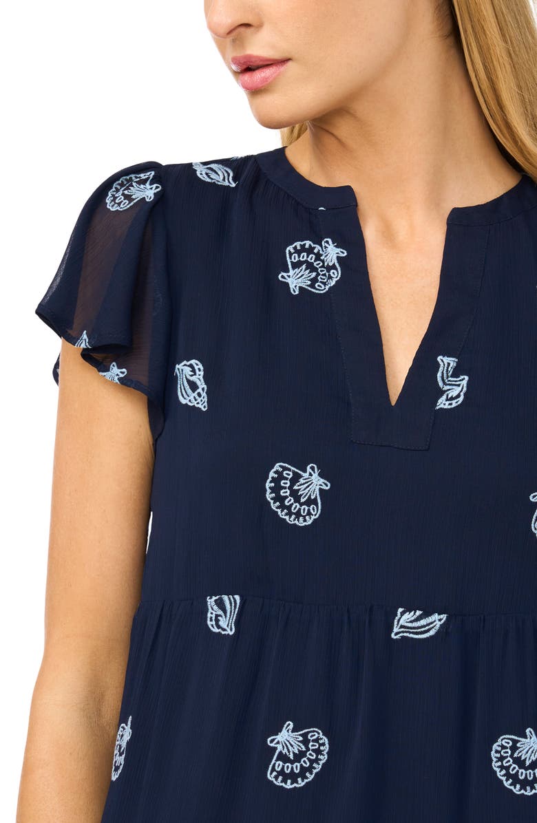 CeCe Embroidered Shell Detail Flutter Sleeve Minidress, Alternate, color, Classic Navy