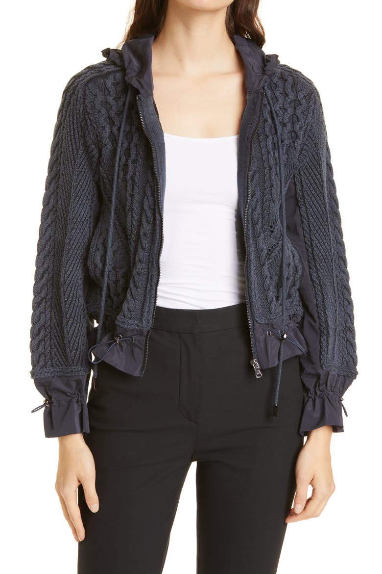 Lynne Mixed Knit Zip-Up Sweater, Main, color, NAVY