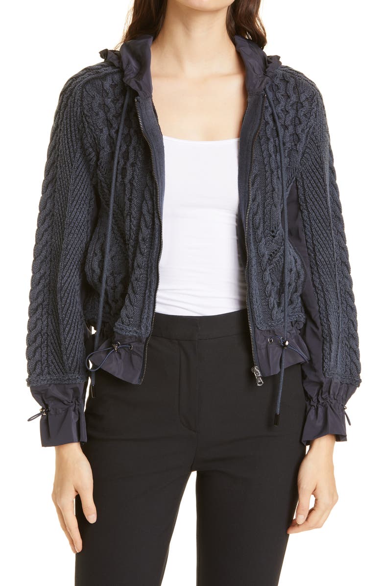 KOBI HALPERIN Lynne Mixed Knit Zip-Up Sweater, Main, color, Navy