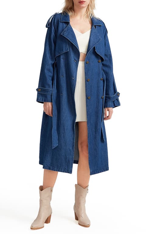 Belle & Bloom Wild Skies Denim Trench Coat in Mid Denim 