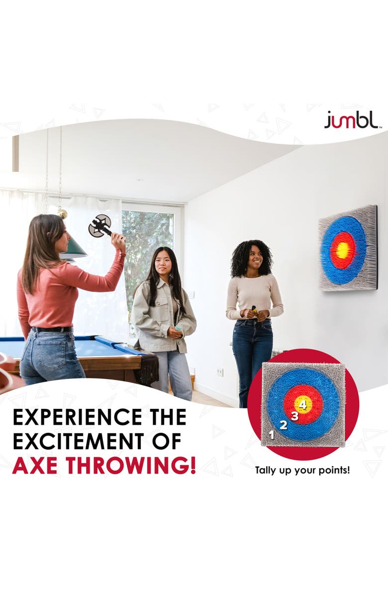 Jumbl Wall-Mounted Axe Throwing Game, Indoor Foam Axe Set with Bristle Target & Mount Kit, Alternate, color, Multicolor
