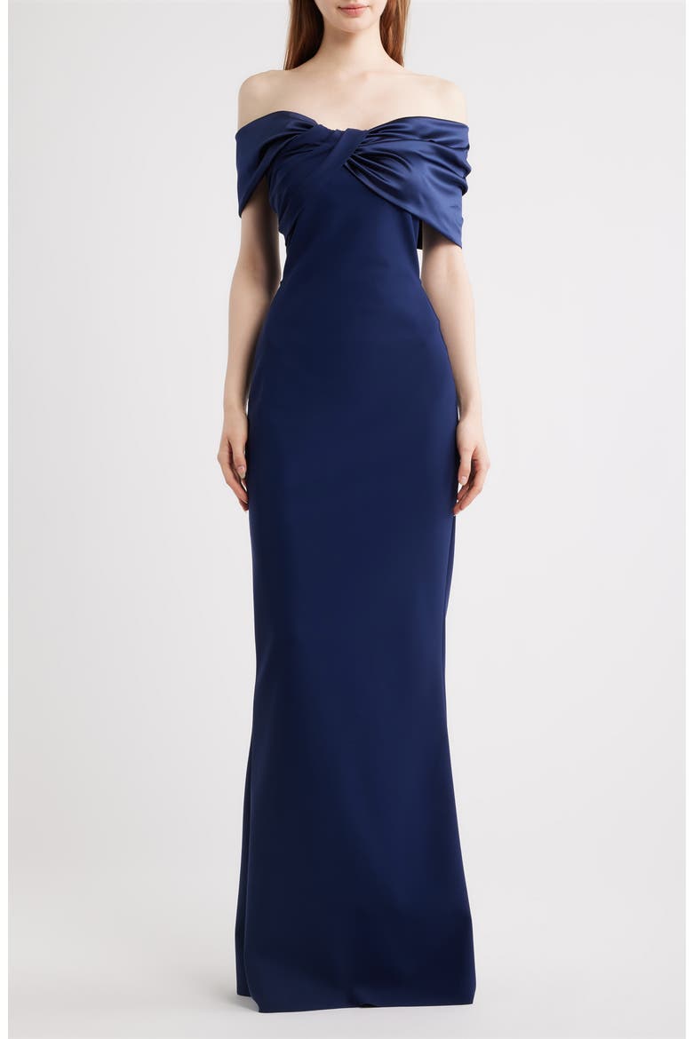 Vezia One-Shoulder Mixed Media Gown, Main, color, BLUE NOTE