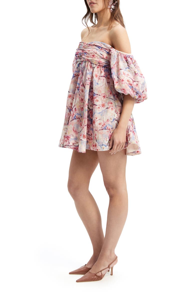 Kali Tuck Floral Off The Shoulder Minidress, Alternate, color, AZURE FLORAL