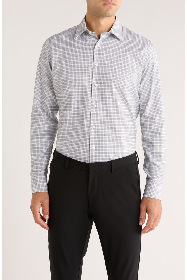 Trim Fit Check Premium Non Iron Cotton Dress Shirt, Main, color, OLIVE- NAVY CLINE PLAID