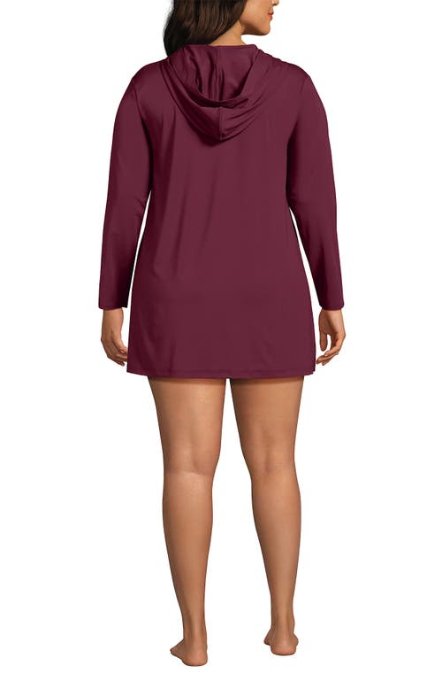 Lands' End Cotton Jersey Long Sleeve Hooded Swim Cover-up Dress In Burgundy