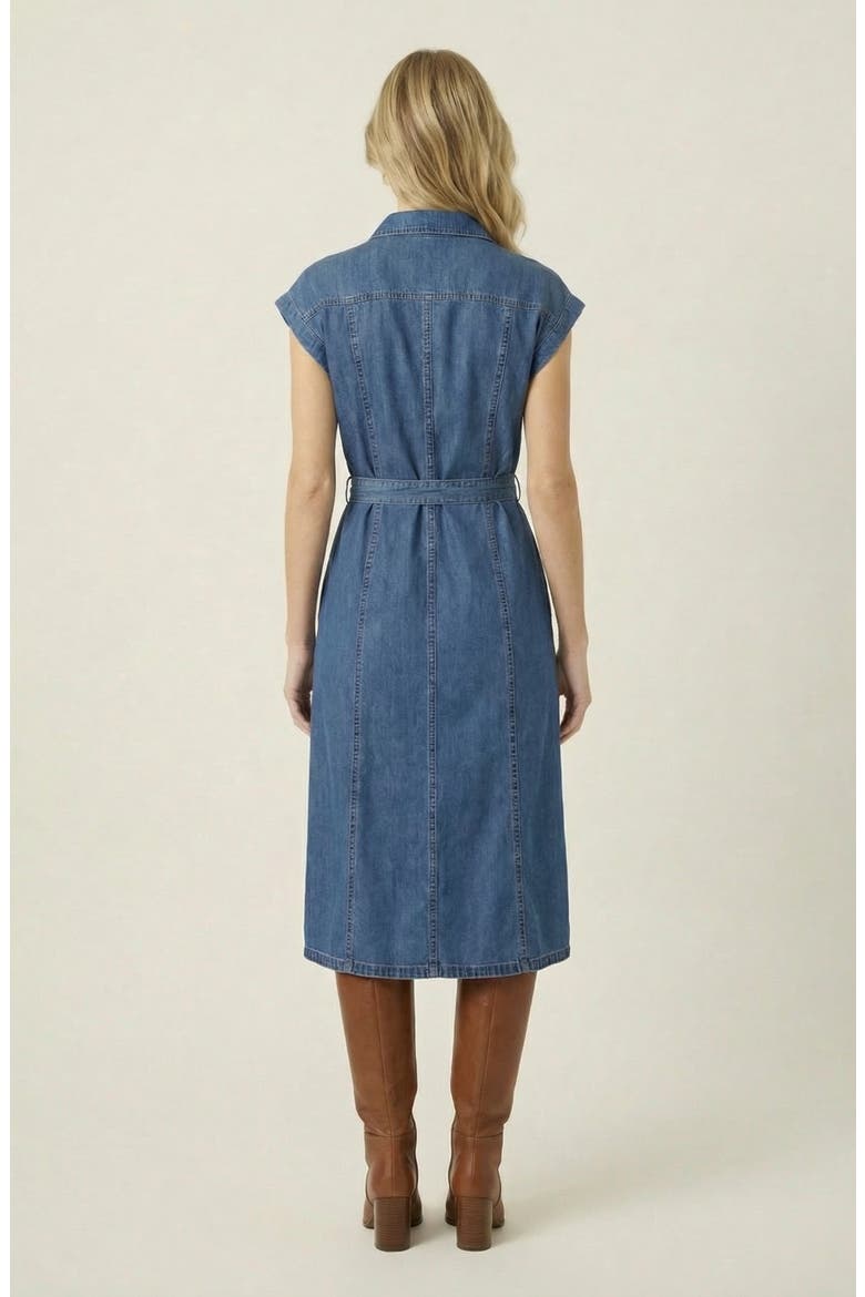 Sleeveless Denim Tie Waist Midi Dress, Alternate, color, Medium Wash Blue