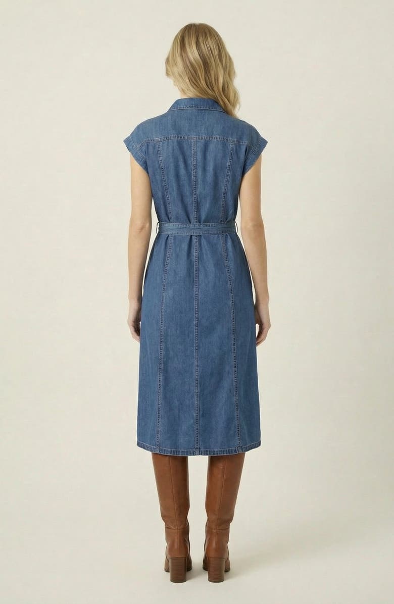 Modenaire Sleeveless Denim Tie Waist Midi Dress, Alternate, color, Medium Wash Blue