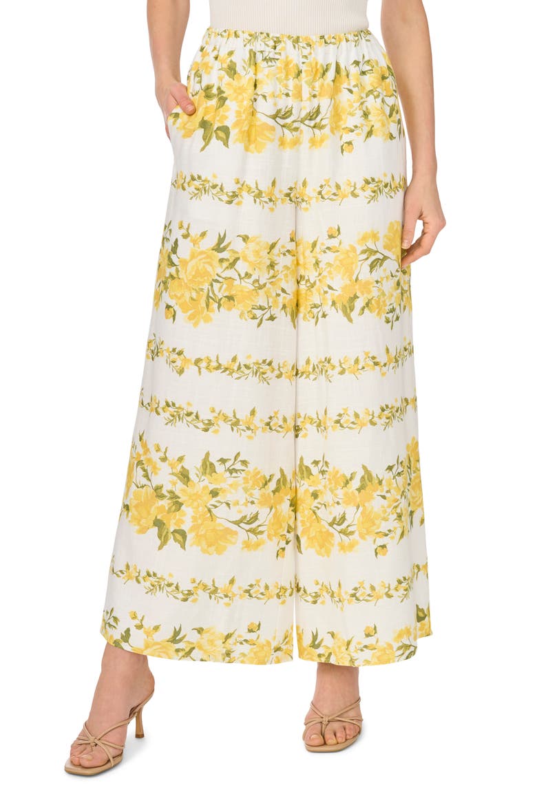 Floral Wide Leg Pants, Main, color, ULTRA WHITE