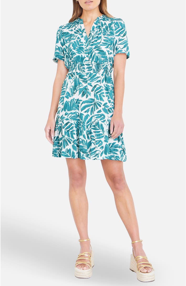 Yumi Leaf Print Mini Dress, Alternate, color, Green