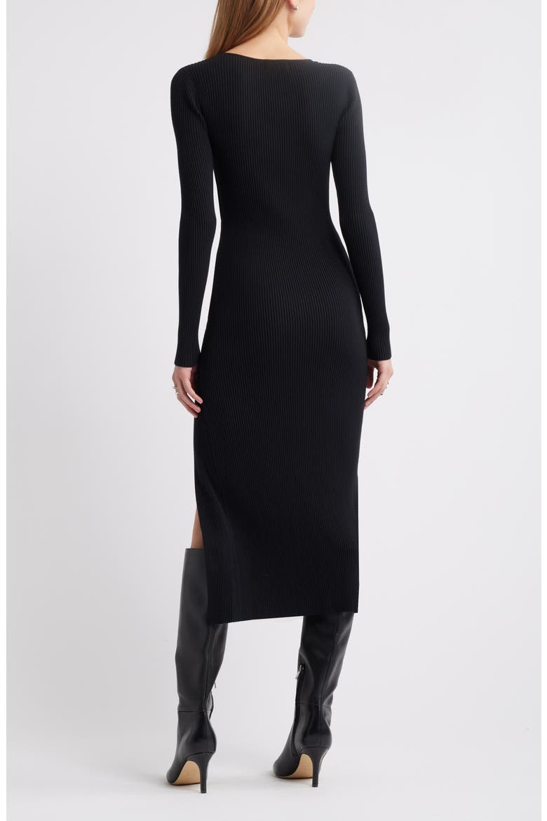 Luxe Long Sleeve Sculpt Rib Faux-Wrap Dress, Alternate, color, BLACK