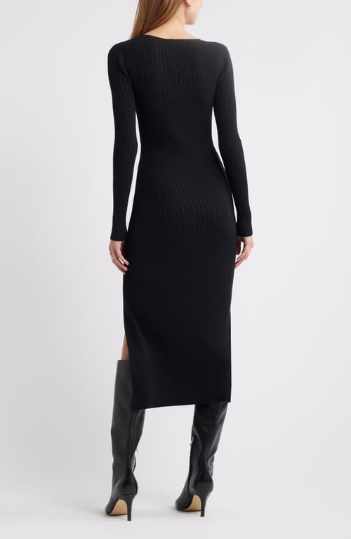 Open Edit Luxe Long Sleeve Sculpt Rib Faux-wrap Dress In Black