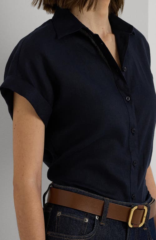 Polo Ralph Lauren Short Sleeve Linen Button-up Shirt In Lauren Navy