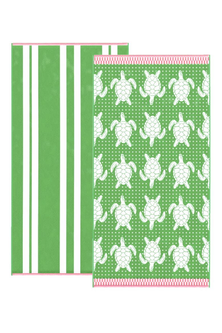 2-Pack Assorted Beach Towels, Main, color, GREEN/ WHITE TURTLES / STRIPE