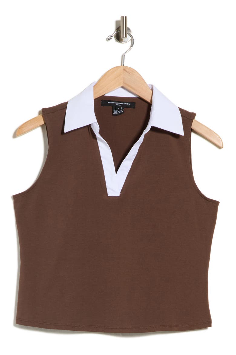 Contrast Collar Sleeveless Knit Polo, Main, color, CAFE/ WHITE