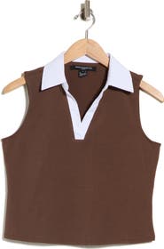 French Connection Contrast Collar Sleeveless Knit Polo