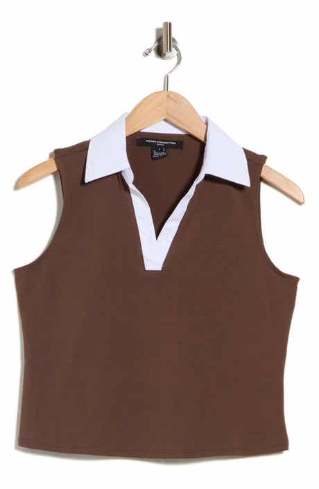 Contrast Collar Sleeveless Knit Polo