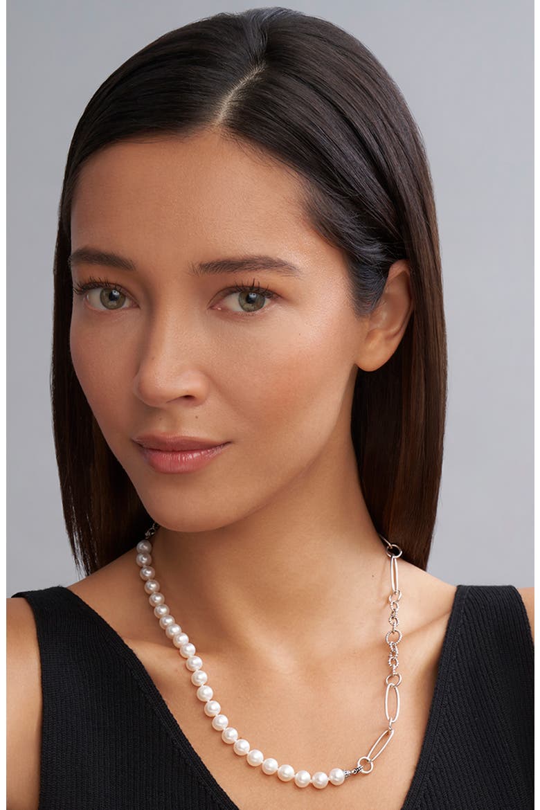 Luna Split Freshwater Pearl Chain Necklace, Alternate, color, GOLD
