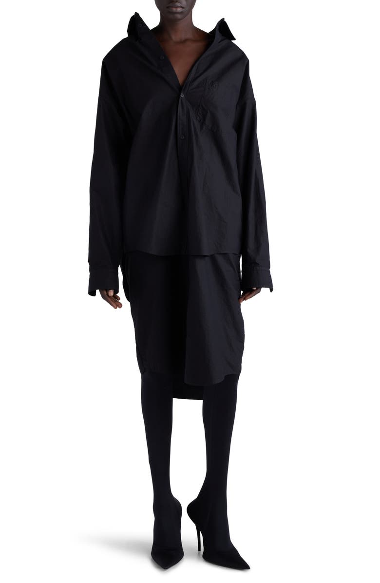 Balenciaga Layered Long Sleeve Cotton Poplin Shirtdress, Alternate, color, 