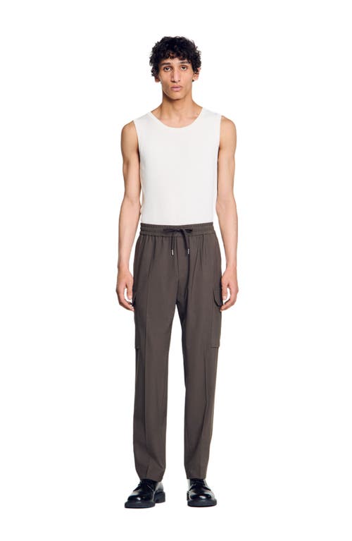 Sandro Elasticated Cargo Trousers In Dark Kaki.