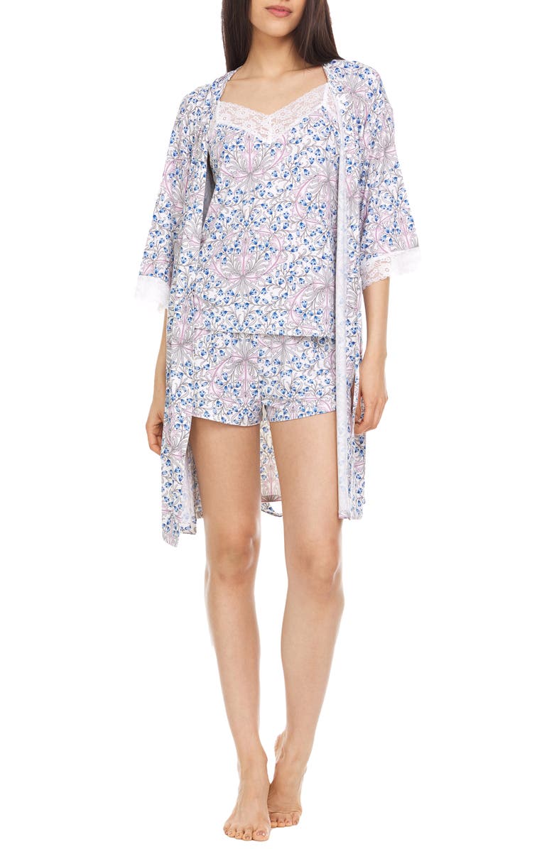 Flora Nikrooz Ava Travel Knit Camisole, Shorts & Robe Pajamas, Main, color,