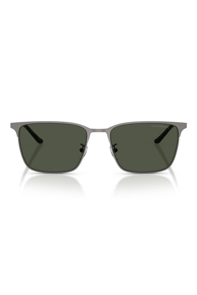 57mm Polarized Rectangular Sunglasses, Main, color, GUNMETAL / POLAR DARK GREEN