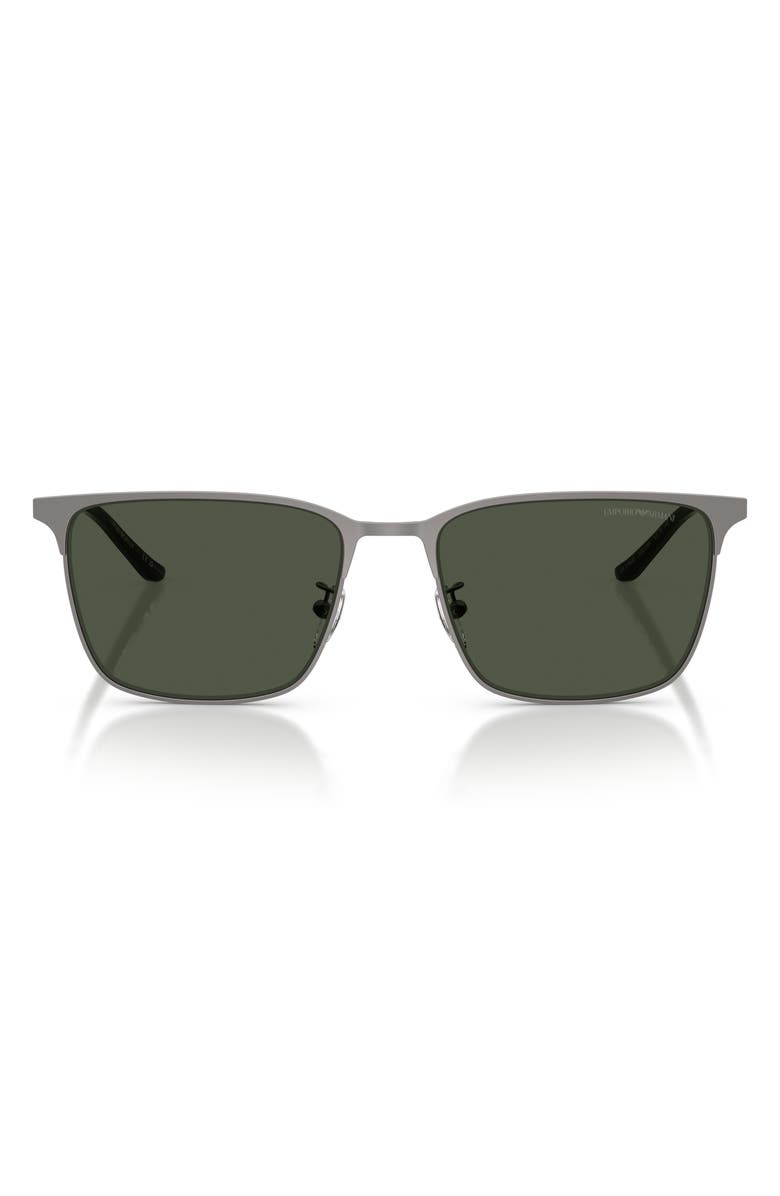 Emporio Armani 57mm Polarized Rectangular Sunglasses, Main, color, Gunmetal / Polar Dark Green