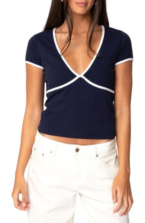 Alicia Contrast Trim V-Neck Top