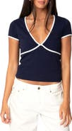 EDIKTED Alicia Contrast Trim V-Neck Top