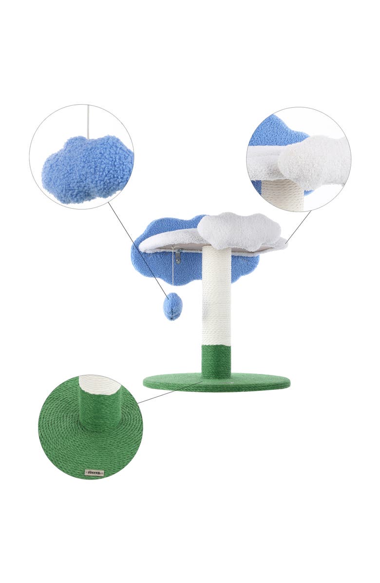 The Licker Store Sami 21.5" Modern Jute Cloud Cat Tree with Scratching Post, Alternate, color, White/Blue/Green