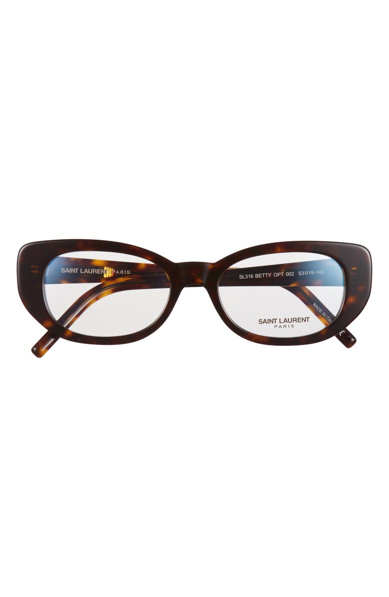 Saint Laurent 53mm Cat Eye Optical Glasses, Main, color, Havana Havana Transparent