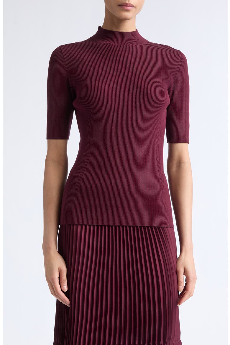 Rib Mock Neck Sweater, Main, color, AUBERGINE
