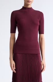 Lafayette 148 New York Rib Mock Neck Sweater