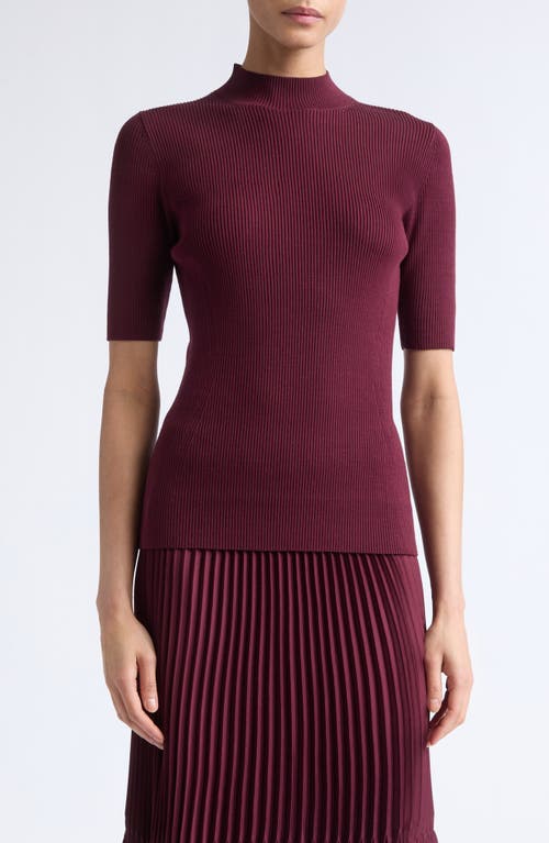 Lafayette 148 New York Rib Mock Neck Sweater In Burgundy