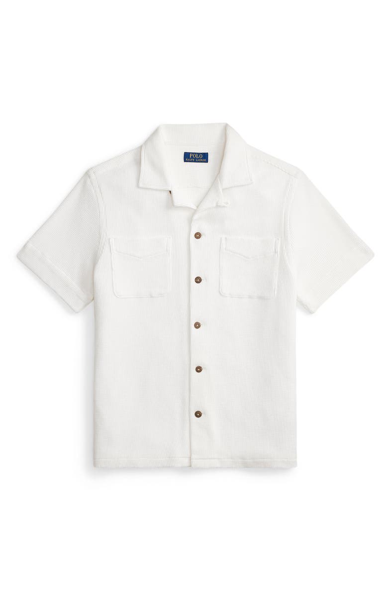 Polo Ralph Lauren Waffle Knit Cotton & Linen Camp Shirt, Alternate, color, Nevis