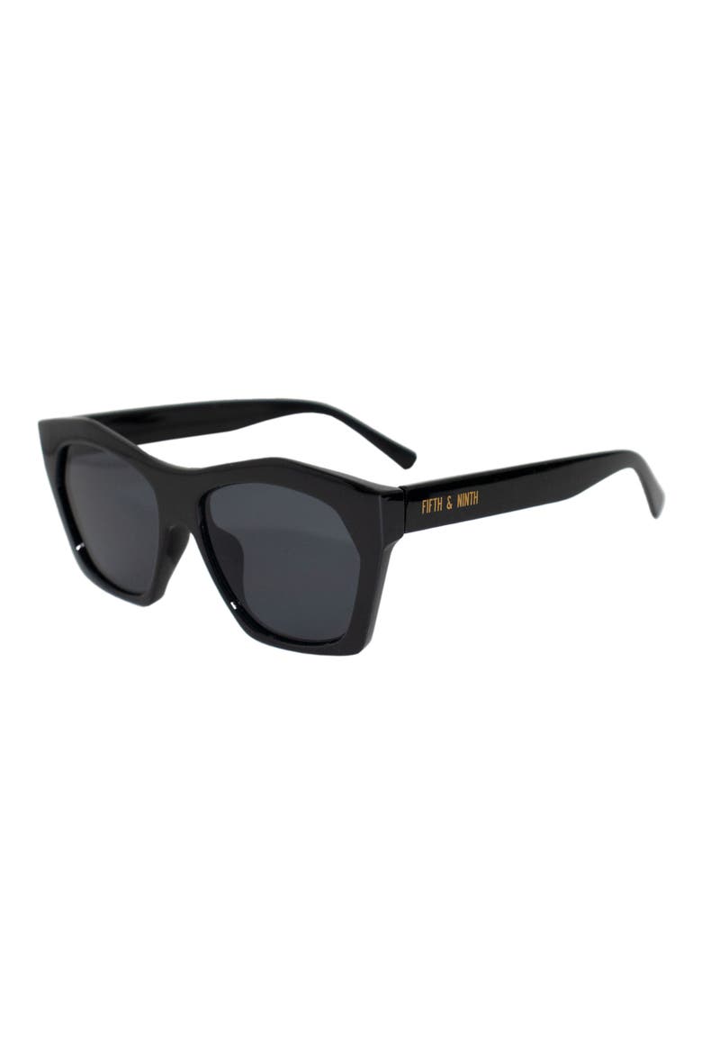 Clara 50mm Polarized Small Geometric Sunglasses, Alternate, color, BLACK/ BLACK