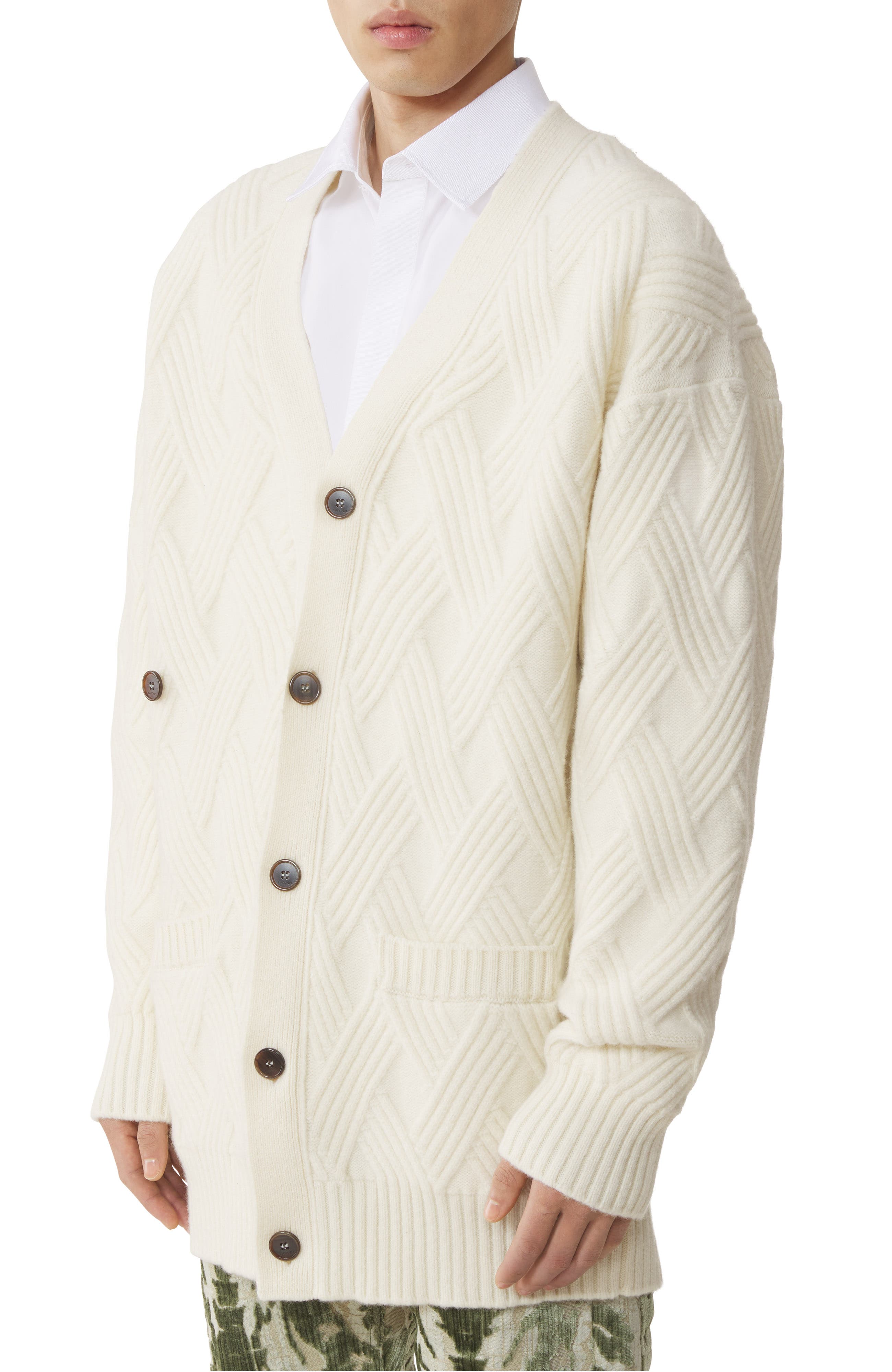 Lanvin Loose-Fit Cardigan In Cable-Knit Wool (Men) | Nordstrom