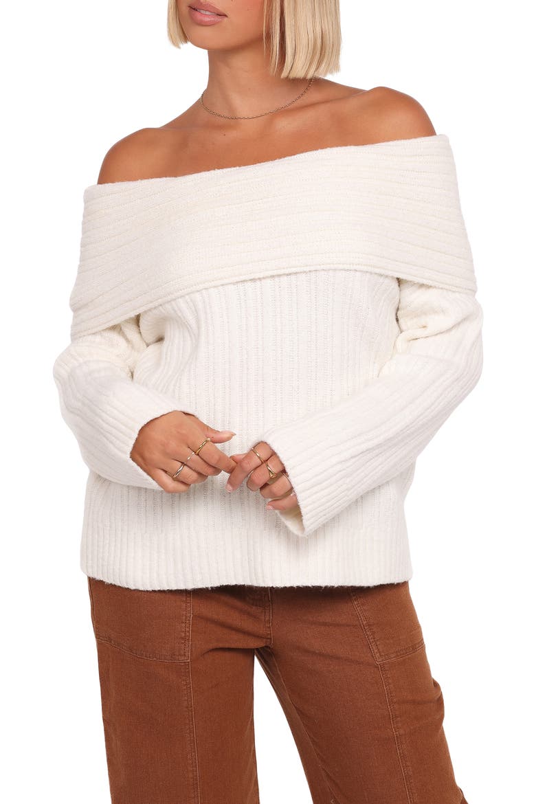Kenny Off the Shoulder Rib Sweater, Main, color, CREAM