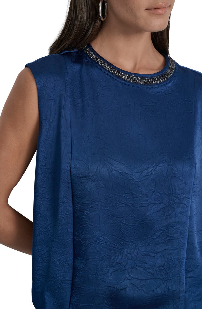 DKNY Chain Sleeveless Crinkle Satin Top, Alternate, color, Cadet Blue