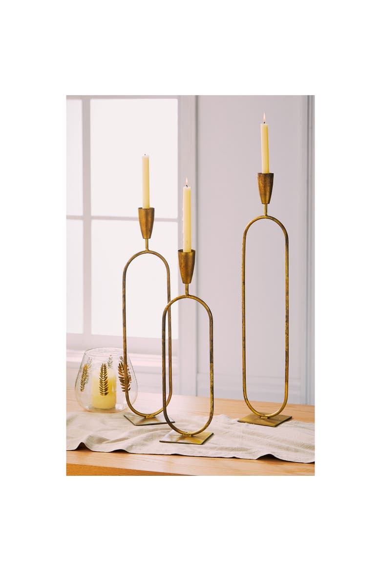 Small Gold Iron Trumpet Taper Candle Holder Everyday Decor, Alternate, color, Gold