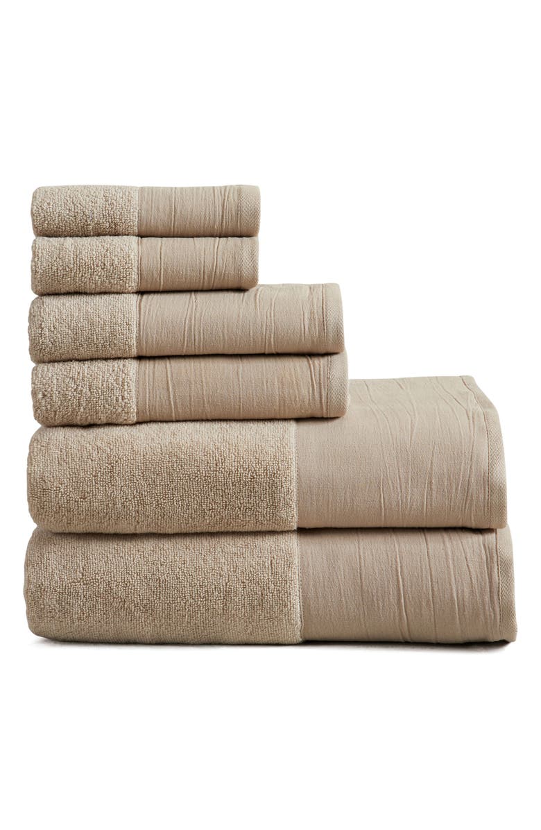 Woven & Weft Border 6-Piece Cotton Towel Set, Main, color, Stone