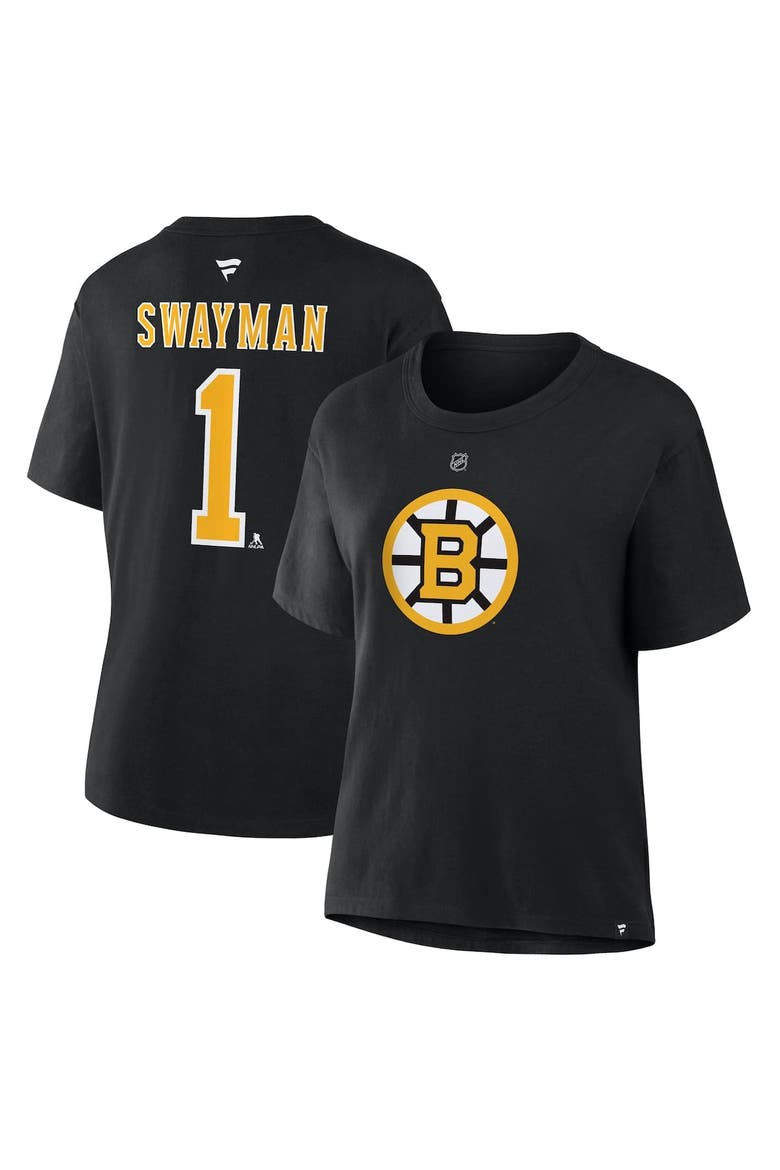 Women's Fanatics Jeremy Swayman Black Boston Bruins Authentic Stack Name & Number T-Shirt, Alternate, color, Black