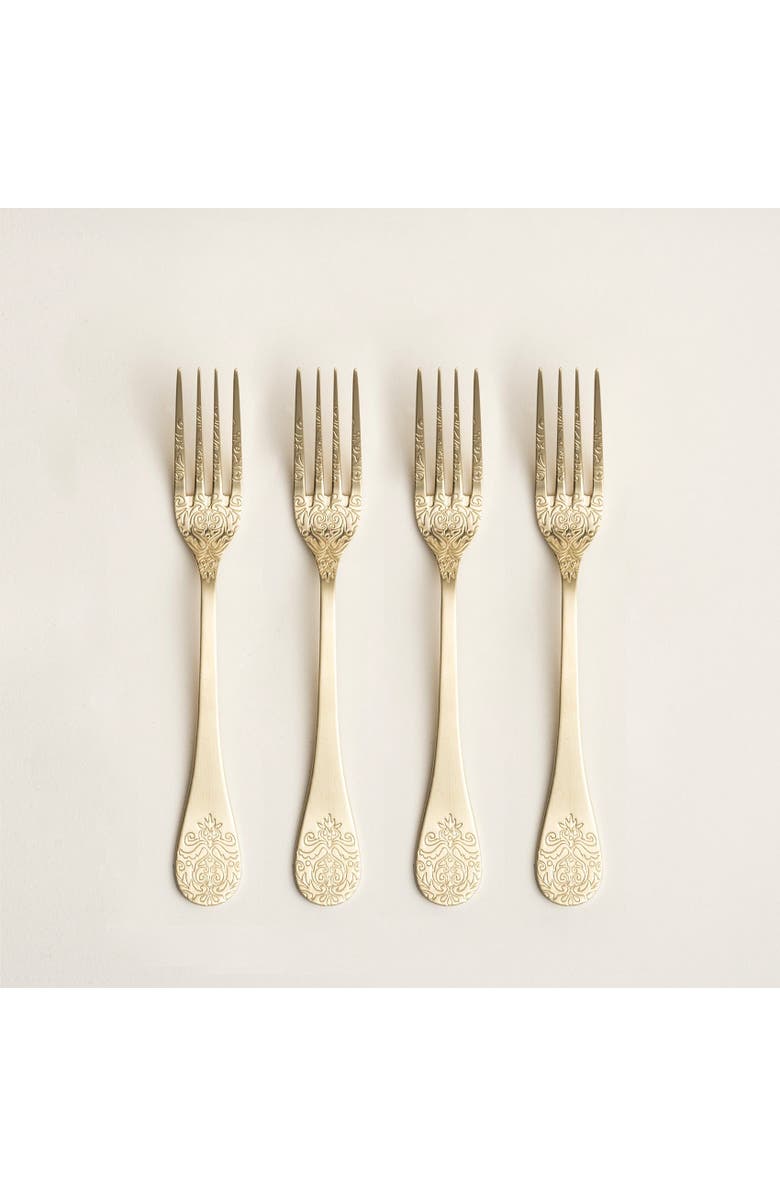 Zsa Zsa Zsu Dume Patterned Steel Dinner Fork Set Of 4, Alternate, color, Champagne