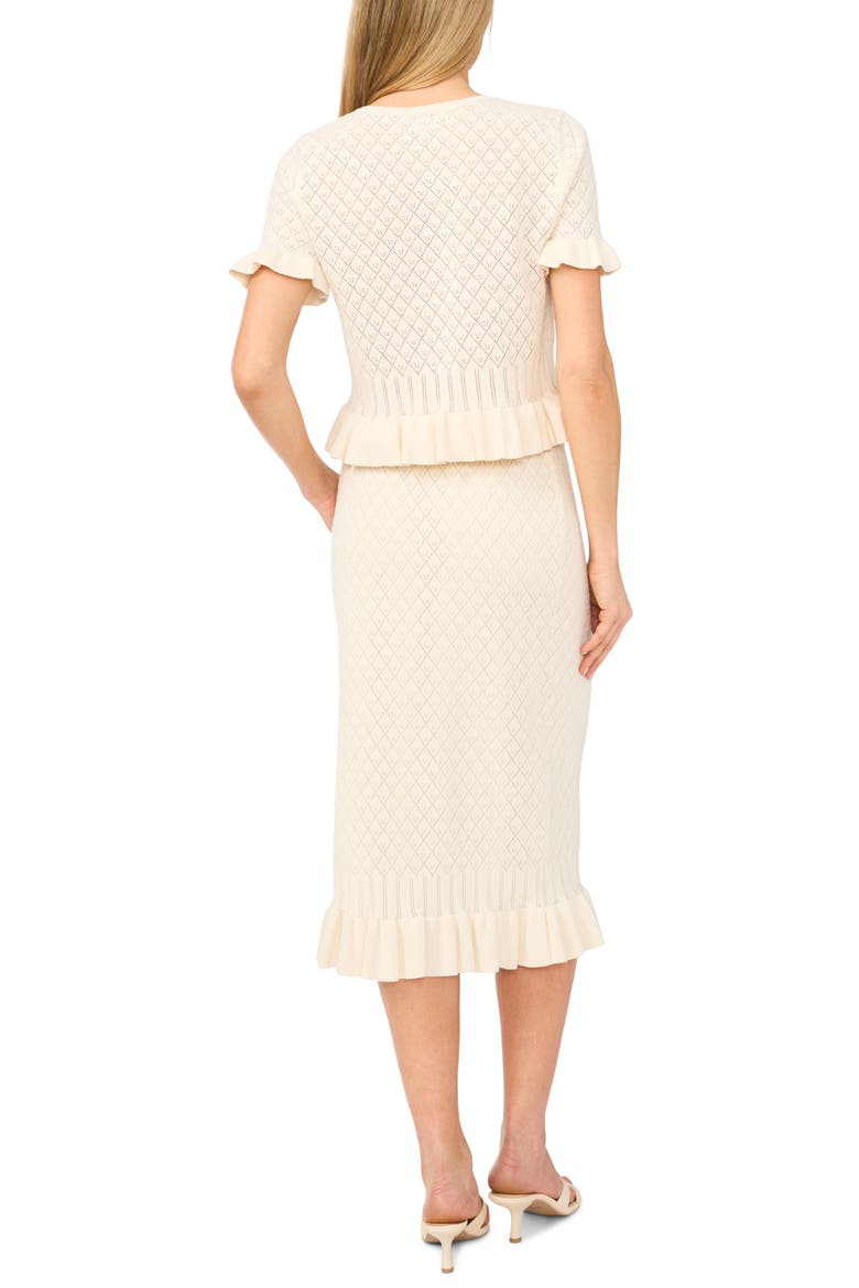 Pointelle Knit Ruffle Trim Peplum Sweater, Alternate, color, PURE WHITE