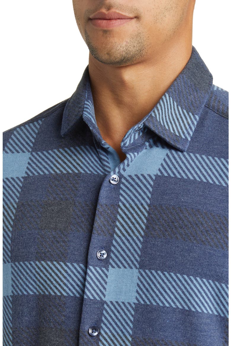 Big Plaid Tech Fleece Button-Up Shirt, Alternate, color, NAVY