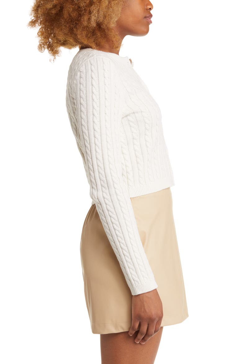 Cable Crewneck Cardigan, Alternate, color, IVORY
