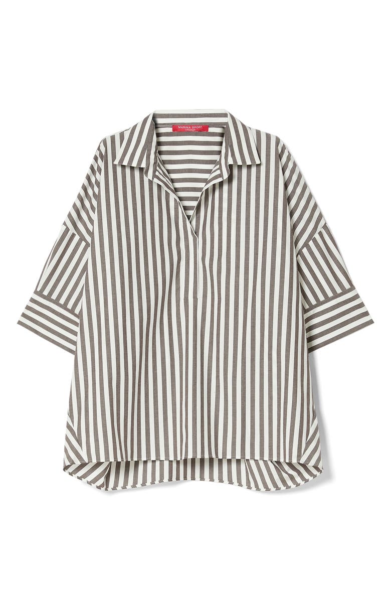 Marina Rinaldi Boa Stripe Stretch Cotton Top, Alternate, color, Chocolate