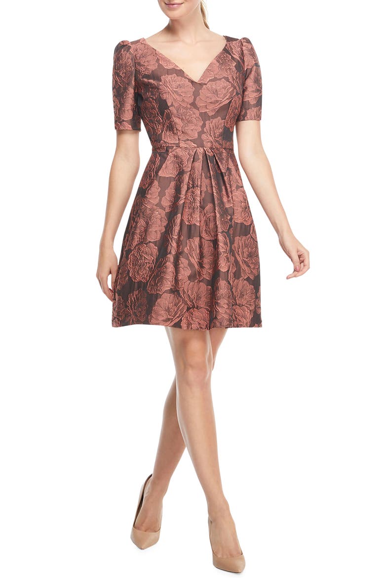 Ingrid Jacquard Fit & Flare Dress, Main, color, RUST