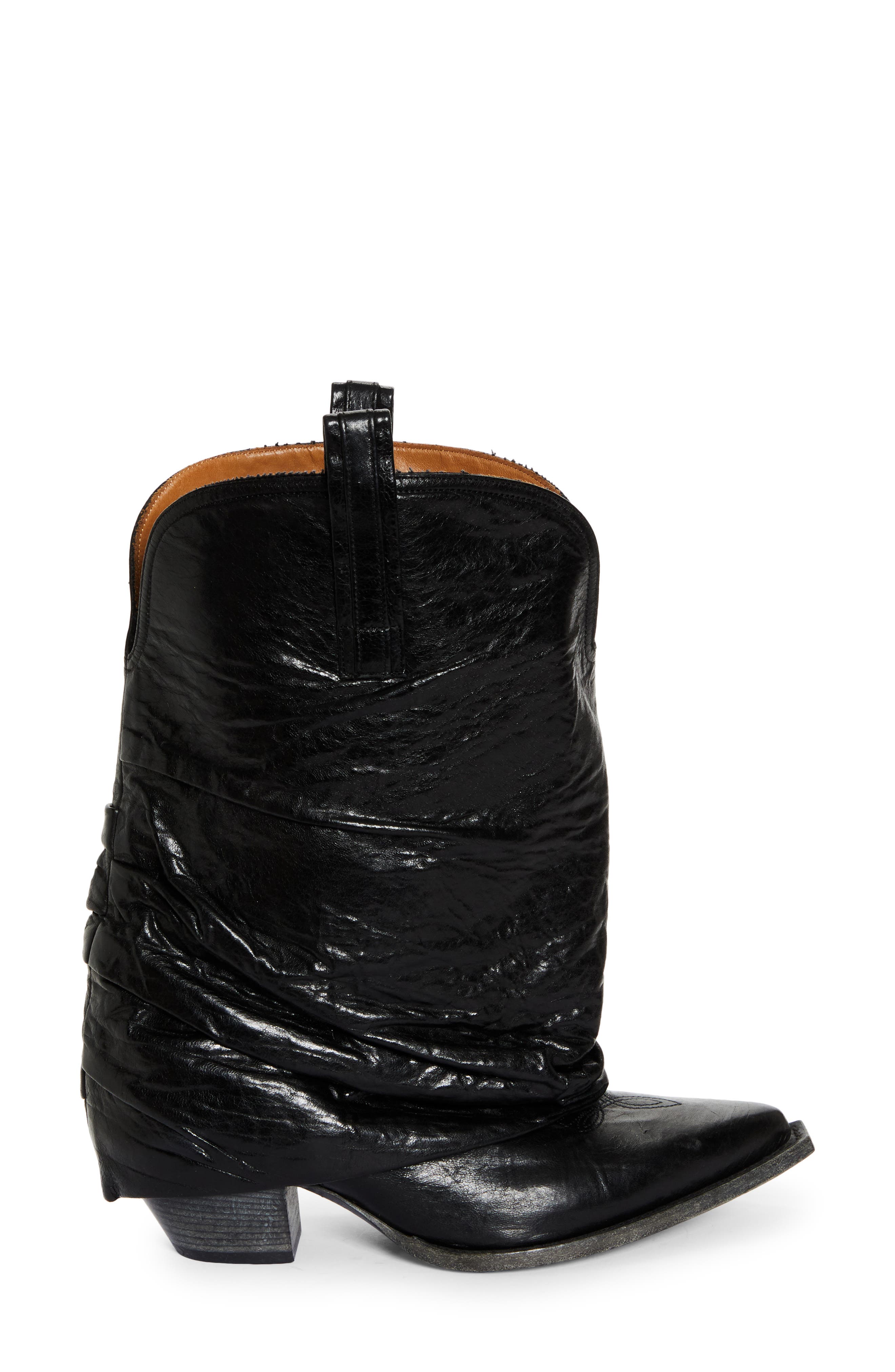 Chunky Sleeve Cowboy Boot, Alternate, color, SHINY BLACK