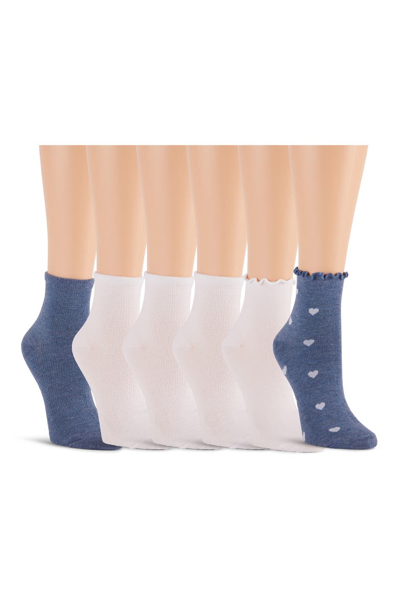 6-Pack Assorted Lettuce Edge Anklet Socks, Main, color, DENIM HEATHER/ WHITE